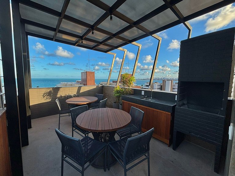 Vista Mar Incrível + Varanda | 200m da Praia